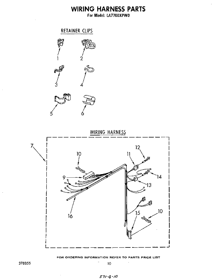 WIRING HARNESS Diagram and Parts List for LA7700XPW0  Whirlpool Washer