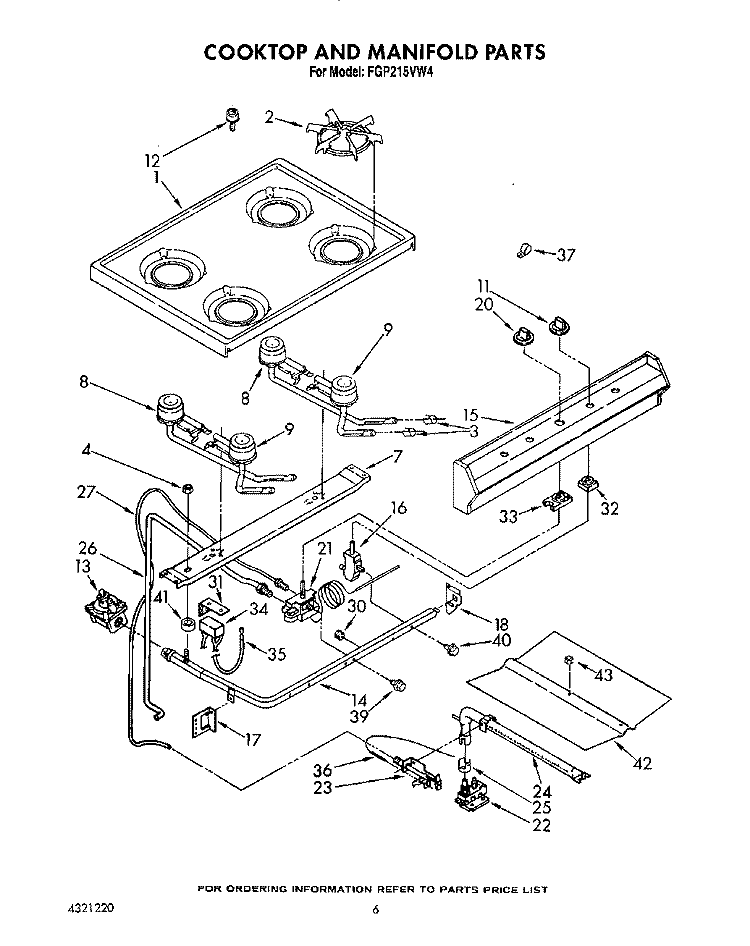 COOKTOP AND MANIFOLD, LIT/OPTIONAL Diagram and Parts List for FGP215VL4  Whirlpool Range
