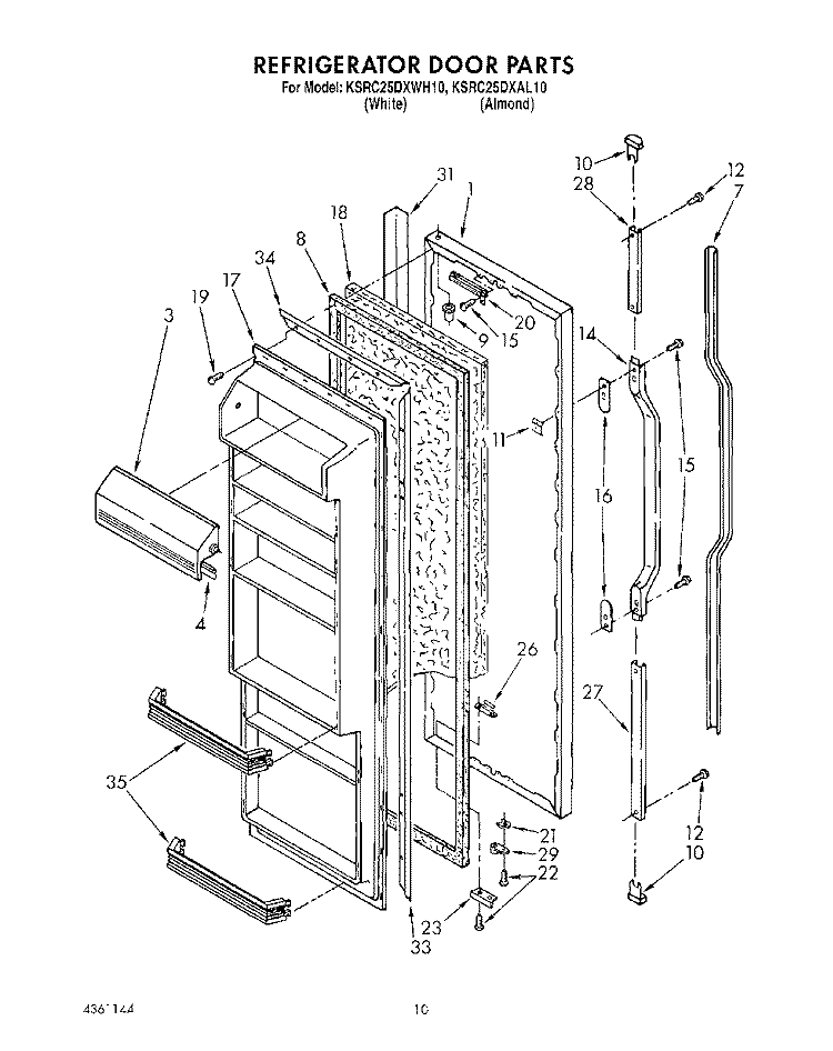 REFRIGERATOR DOOR Diagram and Parts List for KSRC25DXAL10  KitchenAid Refrigerator
