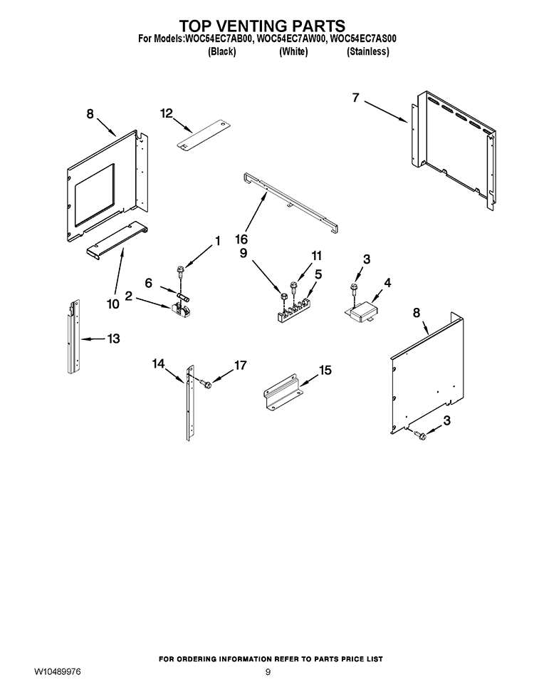 TOP VENTING PARTS Diagram and Parts List for WOC54EC7AB00  Whirlpool Microwave Oven Combo