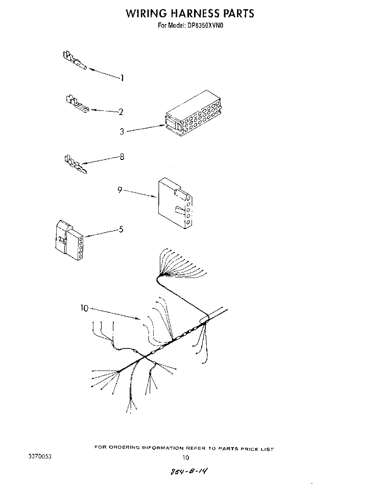 WIRING HARNESS Diagram and Parts List for DP8350XVN0  Whirlpool Dishwasher