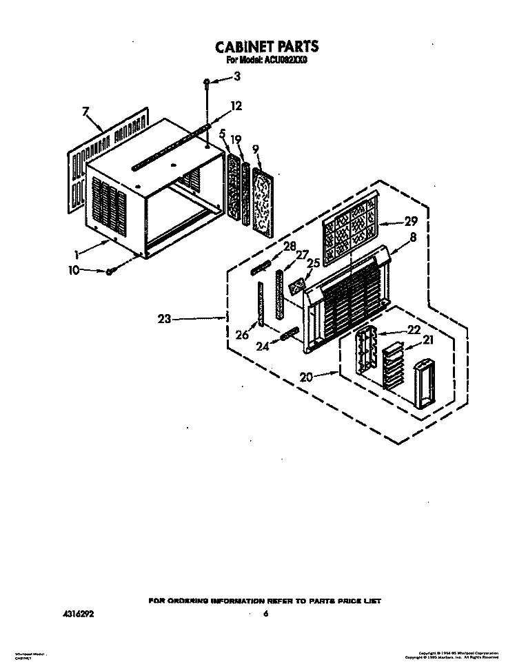 CABINET Diagram and Parts List for ACU082XX0  Whirlpool Air Conditioner