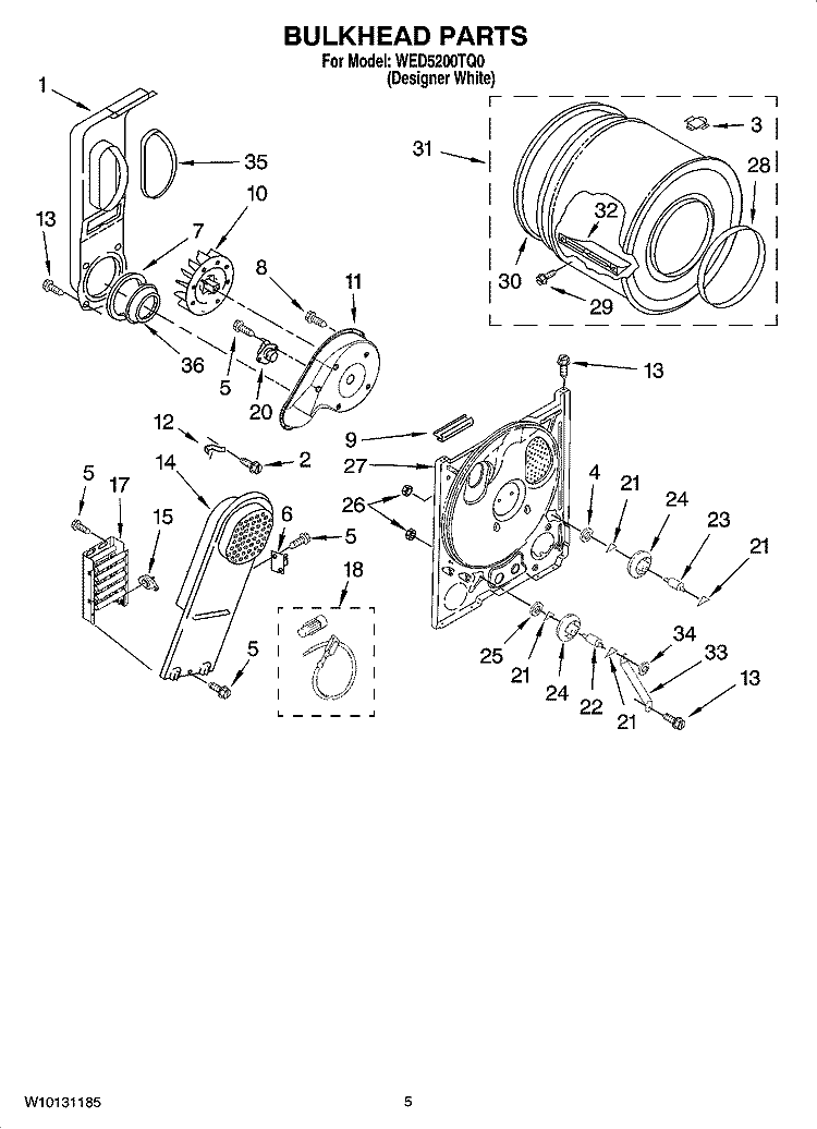 BULKHEAD PARTS, OPTIONAL PARTS (NOT INCLUDED) Diagram and Parts List for WED5200TQ0  Whirlpool Dryer