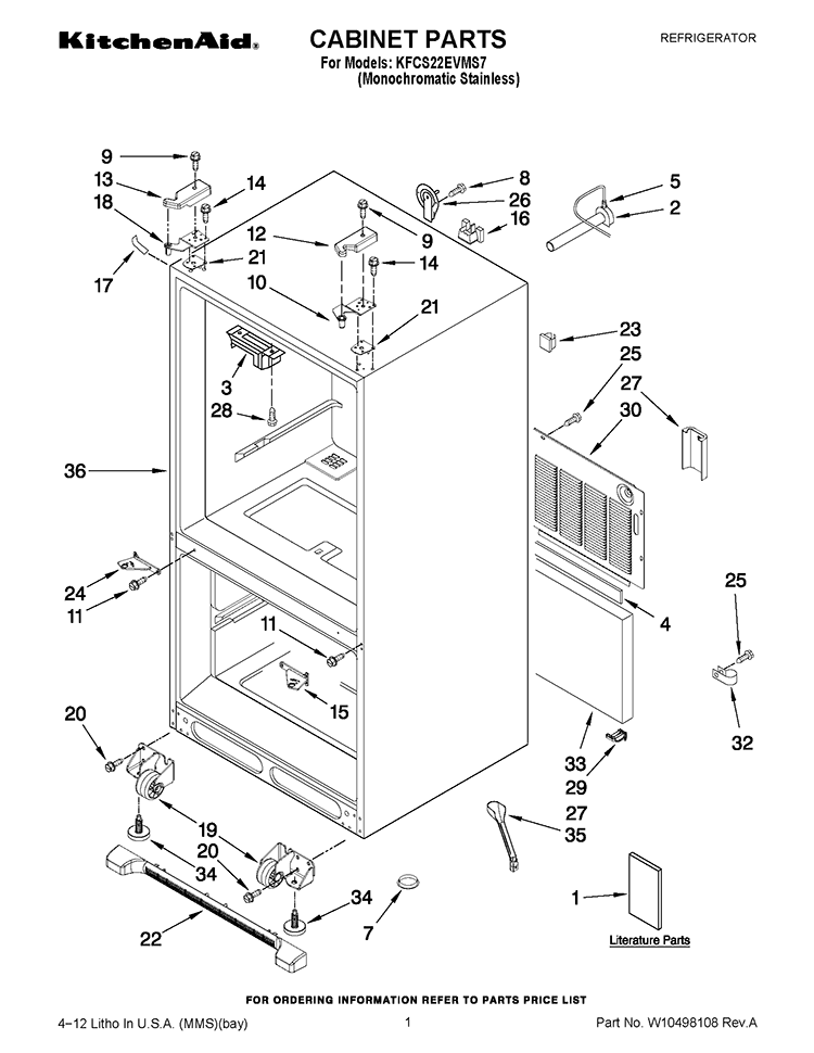 CABINET PARTS Diagram and Parts List for KFCS22EVMS7  KitchenAid Refrigerator