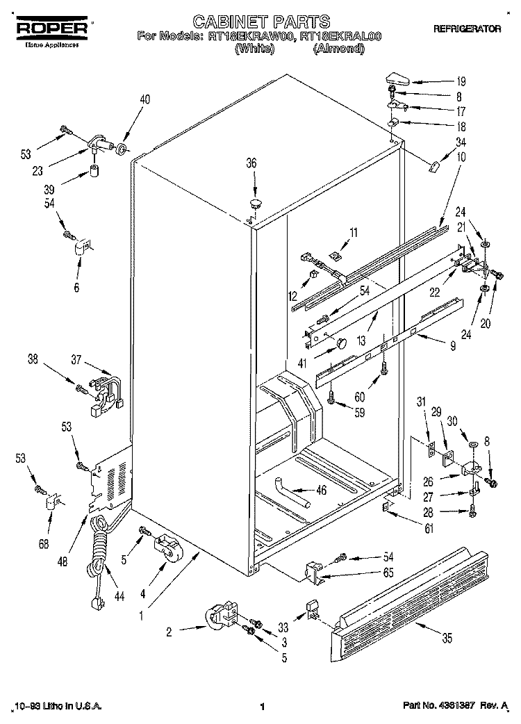 CABINET Diagram and Parts List for RT18EKRAW00  Roper Refrigerator