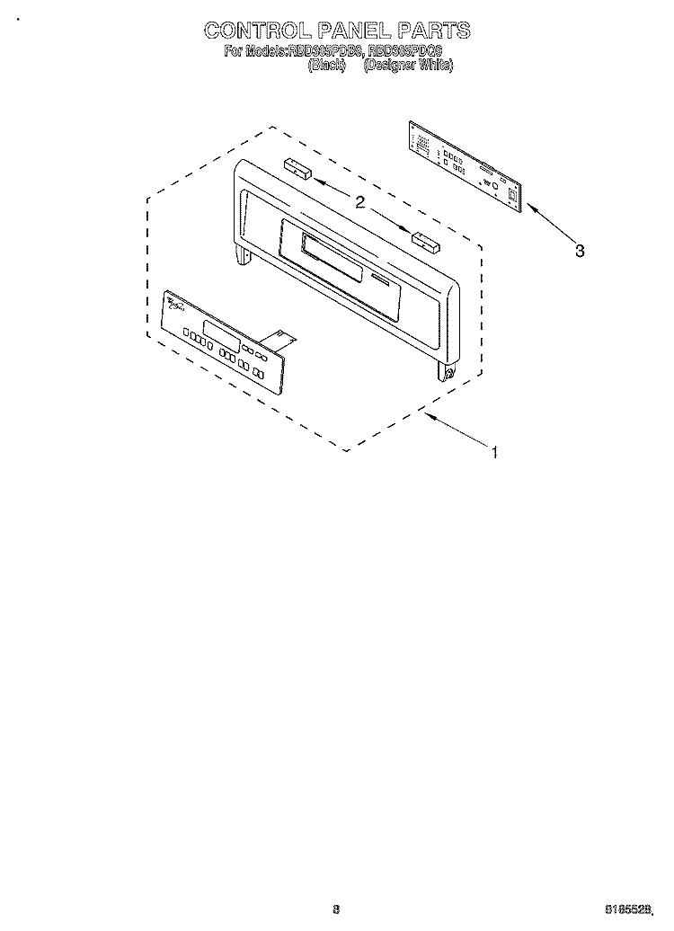 CONTROL PANEL Diagram and Parts List for RBD305PDQ9  Whirlpool Wall Oven