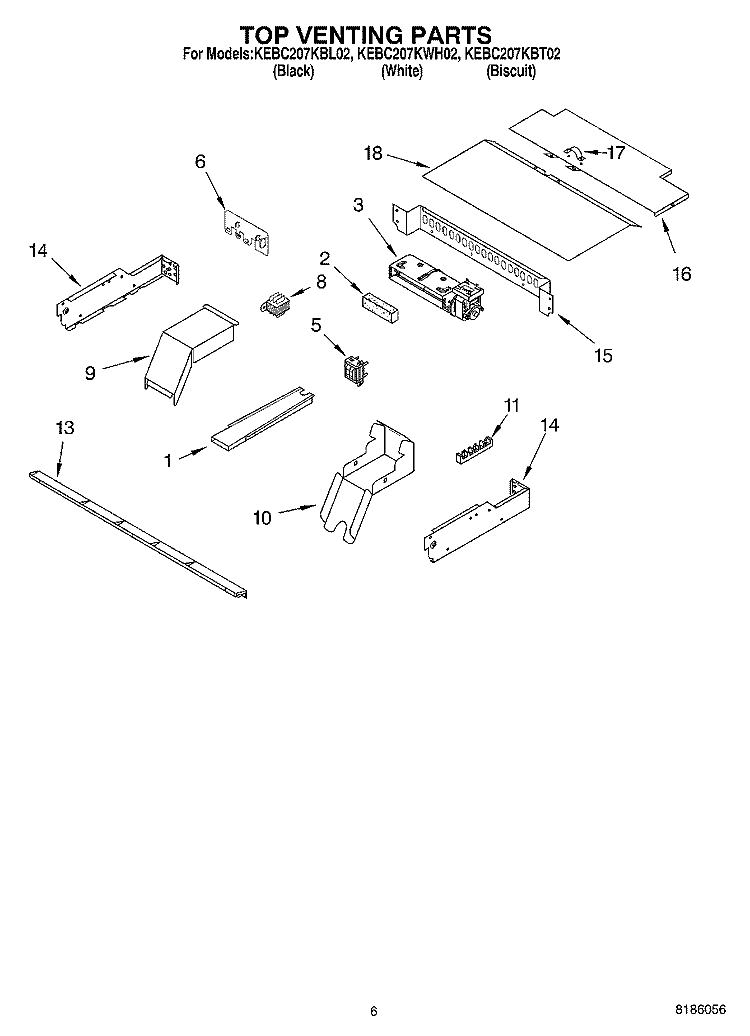 TOP VENTING PARTS, OPTIONAL PARTS Diagram and Parts List for KEBC207KBL02  KitchenAid Wall Oven