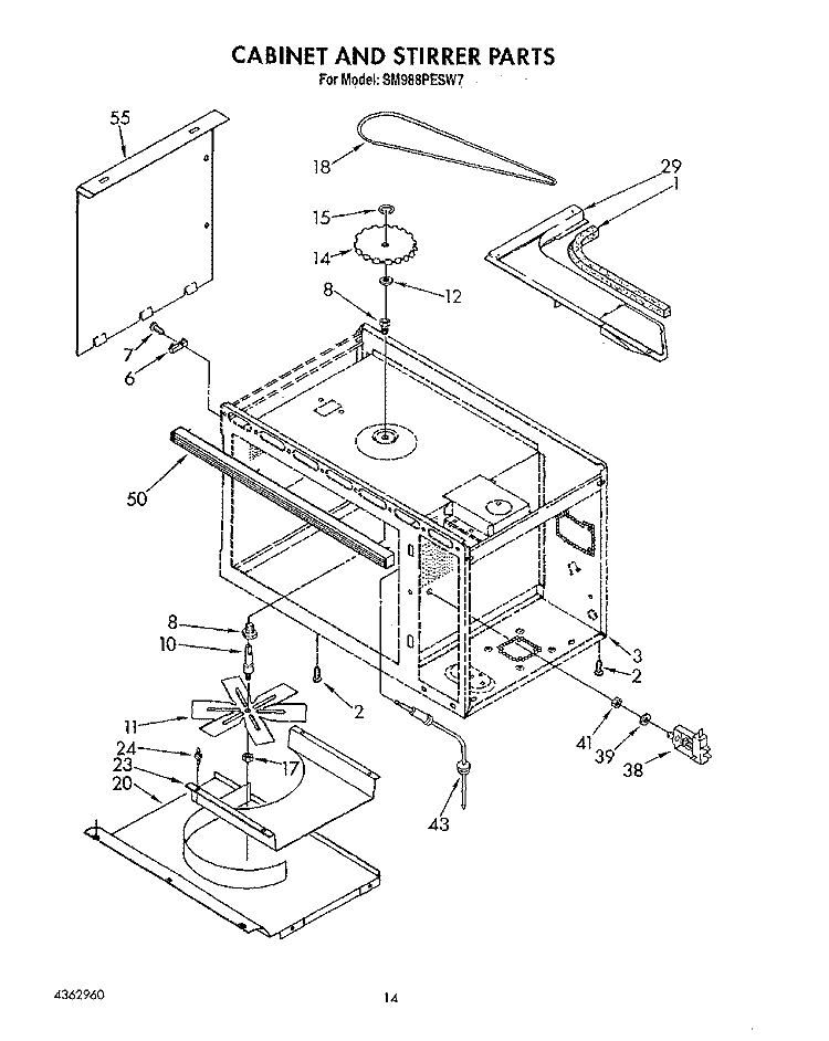 CABINET AND STIRRER Diagram and Parts List for SM988PESW7  Whirlpool Range
