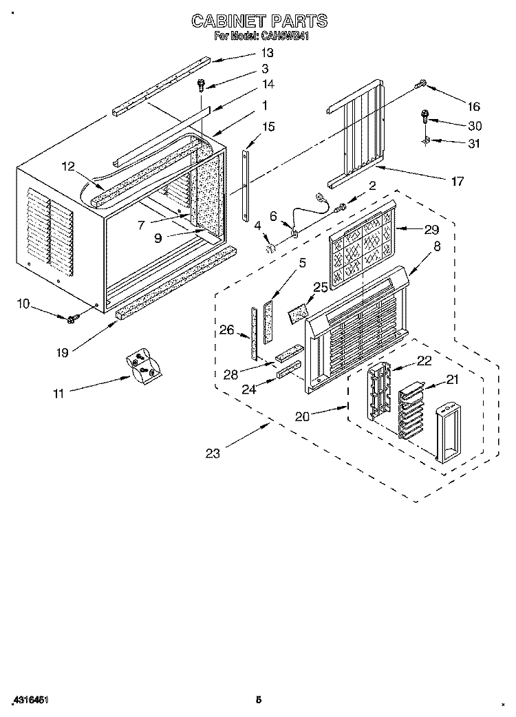 CABINET Diagram and Parts List for CAH8WB41  Crosley Air Conditioner