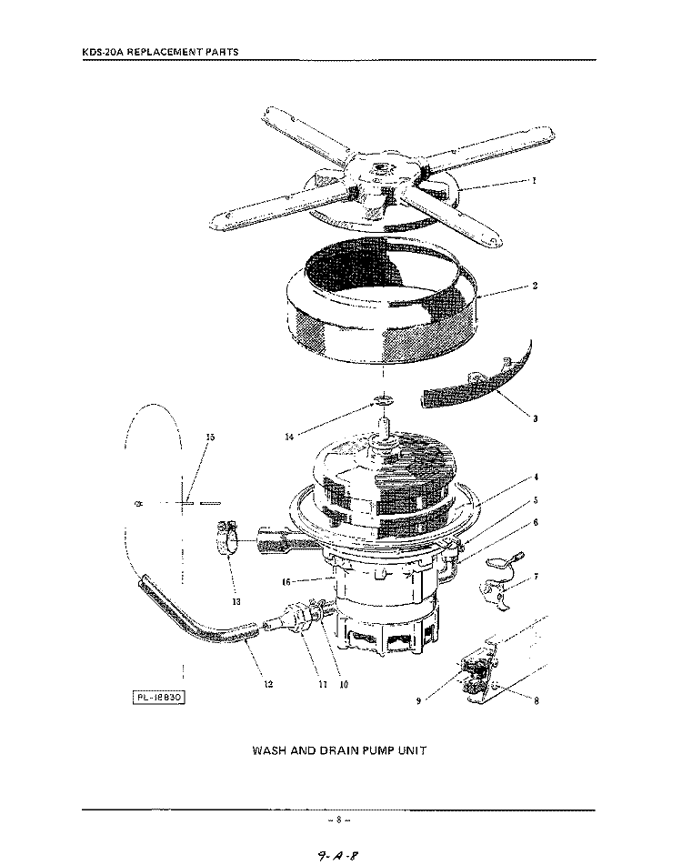 WASH AND DRAIN PUMP Diagram and Parts List for KDS20A  KitchenAid Dishwasher