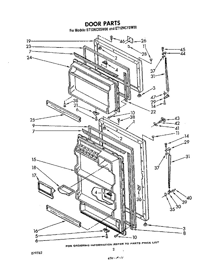 DOOR Diagram and Parts List for ET12NCXSW00  Whirlpool Refrigerator