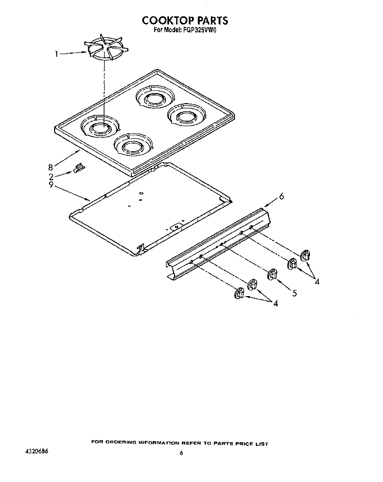 COOKTOP Diagram and Parts List for FGP325VL0  Whirlpool Range