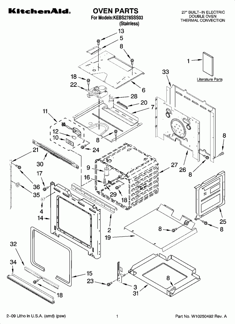 OVEN PARTS Diagram and Parts List for KEBS278SSS03  KitchenAid Wall Oven