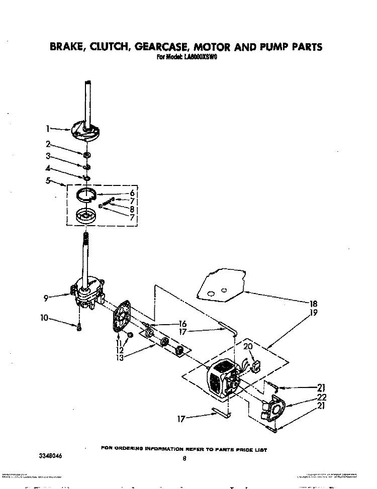 BRAKE, CLUTCH, GEARCASE, MOTOR AND PUMP Diagram and Parts List for LA6000XSW0  Whirlpool Washer