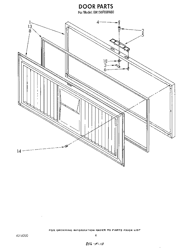 SECTION Diagram and Parts List for EH150FXWN00  Whirlpool Freezer