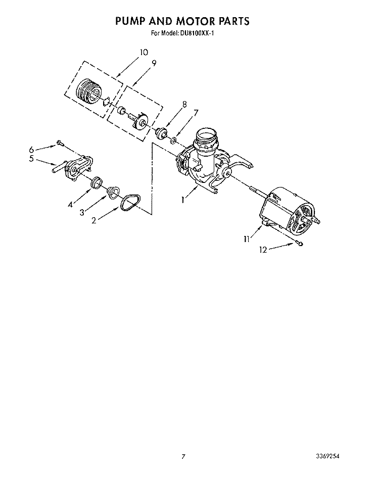 PUMP AND MOTOR Diagram and Parts List for DU8100XX1  Whirlpool Dishwasher