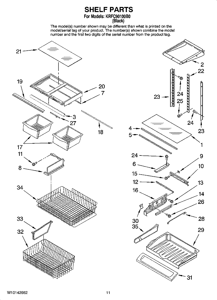 SHELF PARTS Diagram and Parts List for KRFC90100B0  KitchenAid Refrigerator