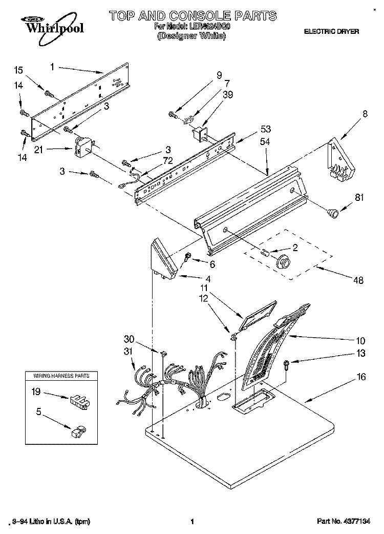 SECTION Diagram and Parts List for LER4624BQ0  Whirlpool Dryer