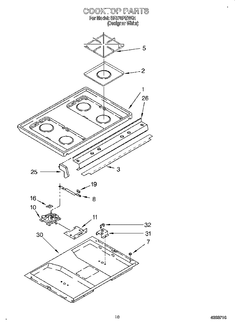 COOKTOP Diagram and Parts List for SF370PEWQ1  Whirlpool Range