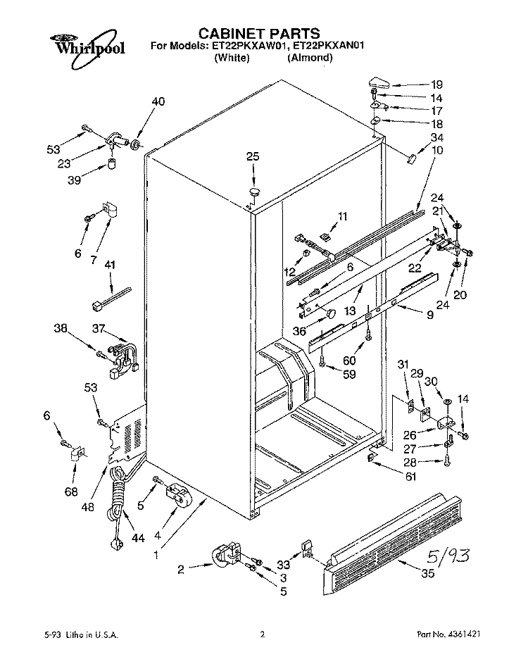 CABINET Diagram and Parts List for ET22PKXAN01  Whirlpool Refrigerator