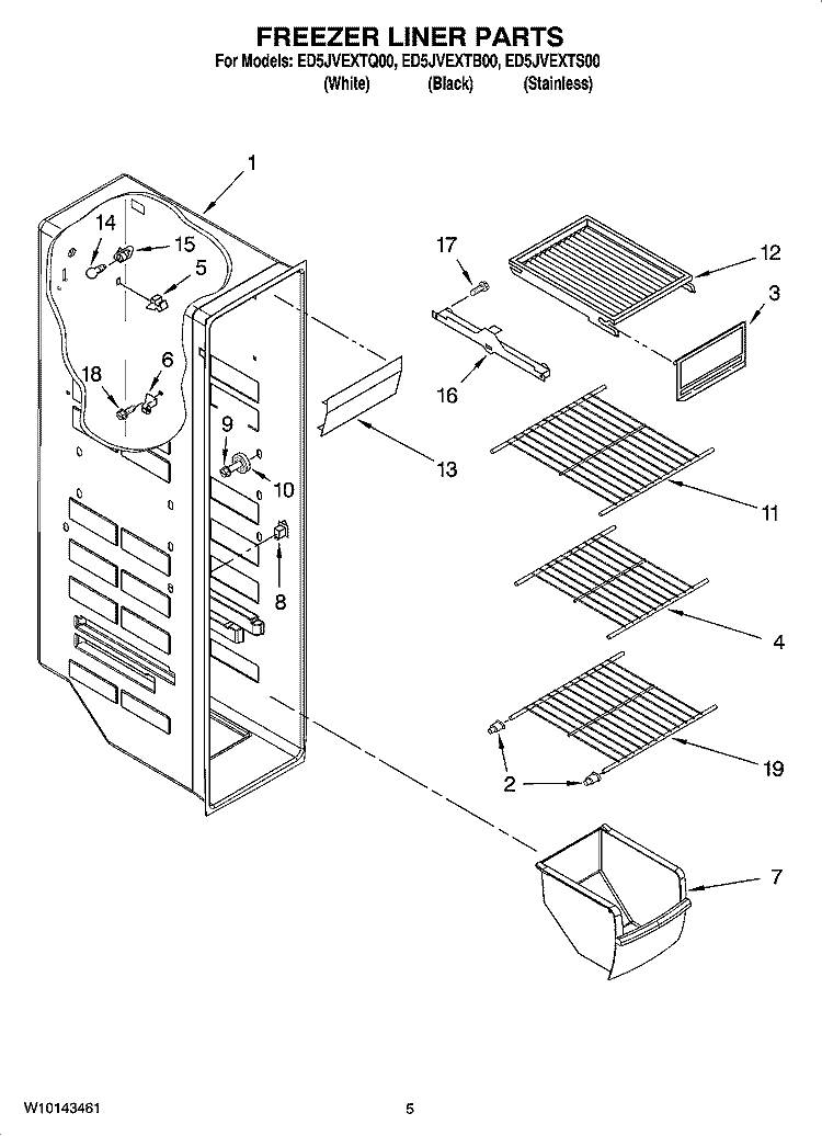 FREEZER LINER PARTS Diagram and Parts List for ED5JVEXTS00  Whirlpool Refrigerator