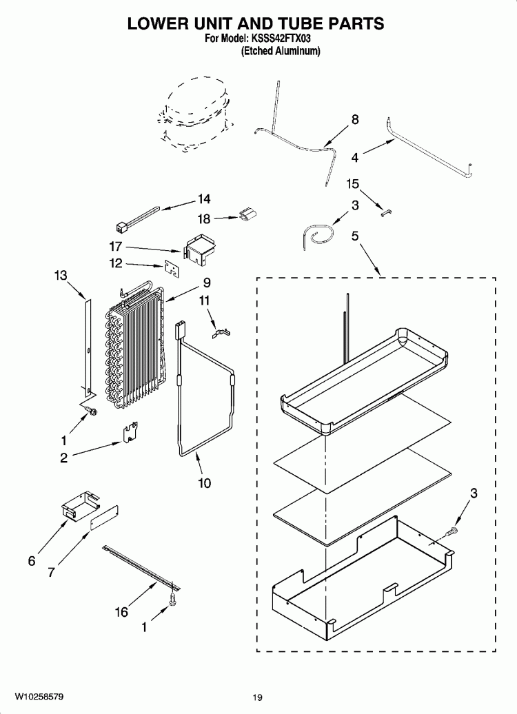 LOWER UNIT AND TUBE PARTS Diagram and Parts List for KSSS42FTX03  KitchenAid Refrigerator
