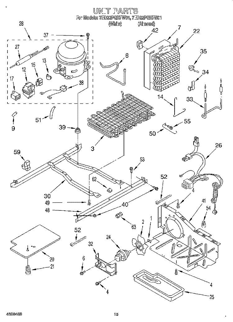 UNIT Diagram and Parts List for 7ED22PQXFW01  Whirlpool Refrigerator