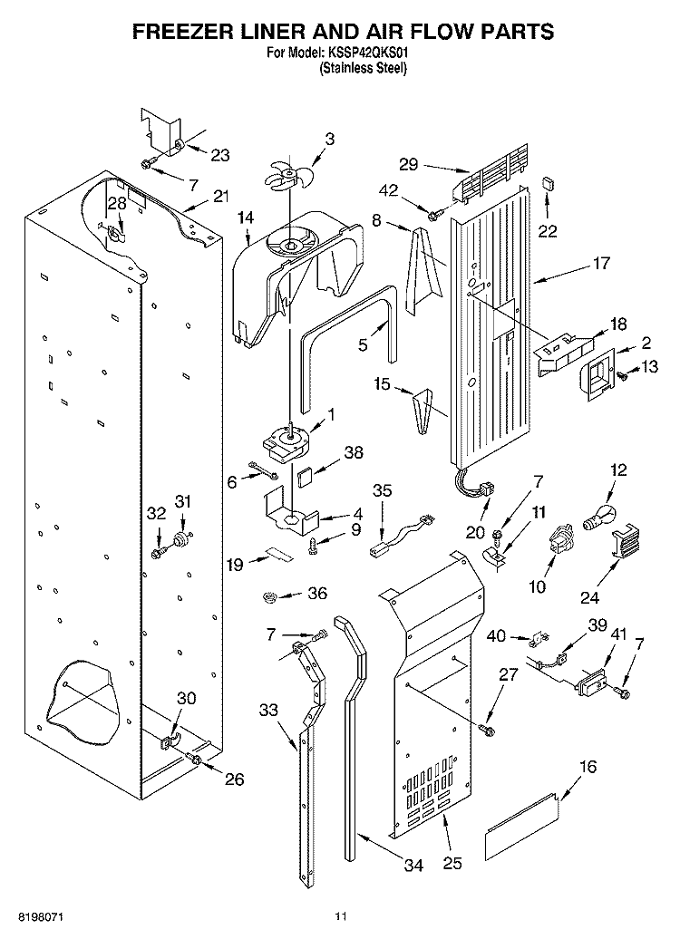 FREEZER LINER AND AIR FLOW Diagram and Parts List for KSSP42QKS01  KitchenAid Refrigerator