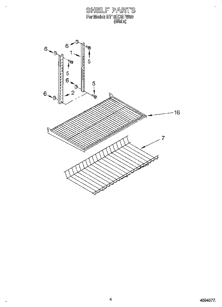 SHELF Diagram and Parts List for RT18ECRFW00  Roper Refrigerator