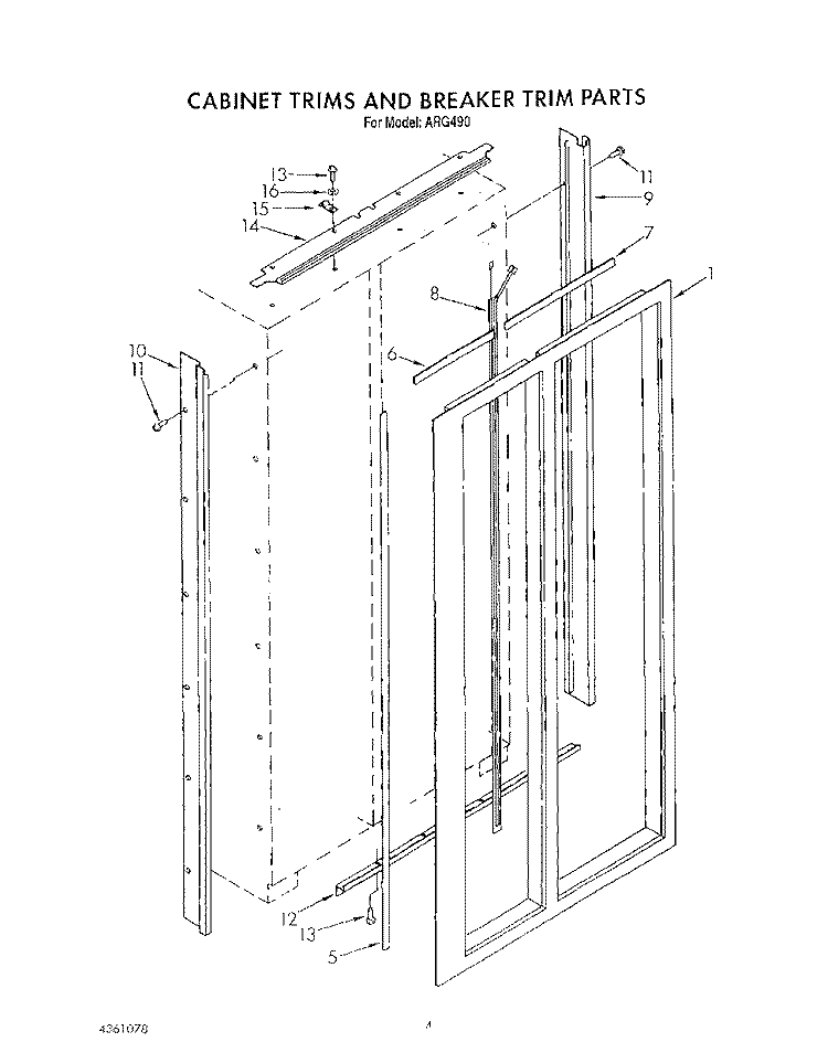 CABINET TRIMS AND BREAKER TRIM Diagram and Parts List for ARG490  Whirlpool Refrigerator