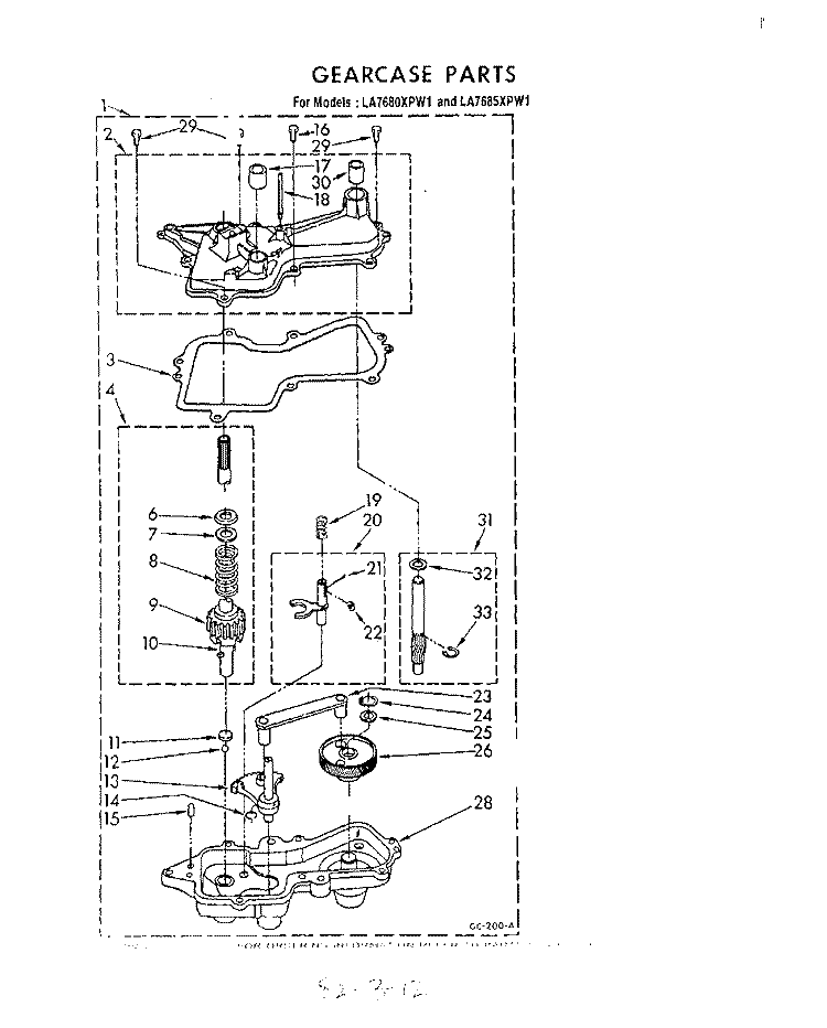 GEARCASE Diagram and Parts List for LA7680XPW1  Whirlpool Washer