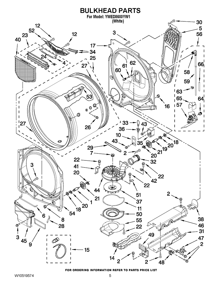 BULKHEAD PARTS Diagram and Parts List for YWED8600YW1  Whirlpool Dryer