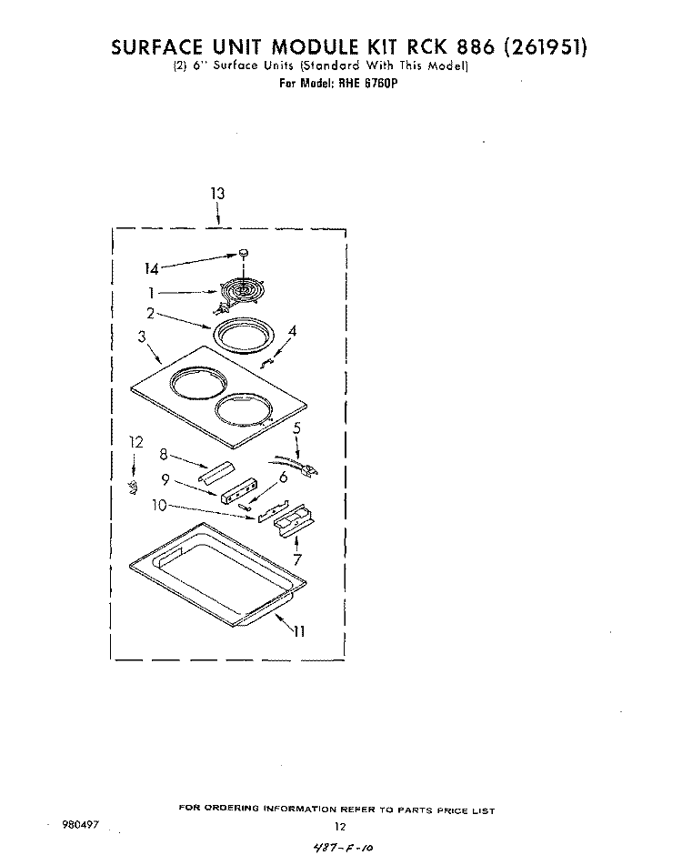 SURFACE UNIT RCK 886 (261951) Diagram and Parts List for RHE6760P  Whirlpool Range