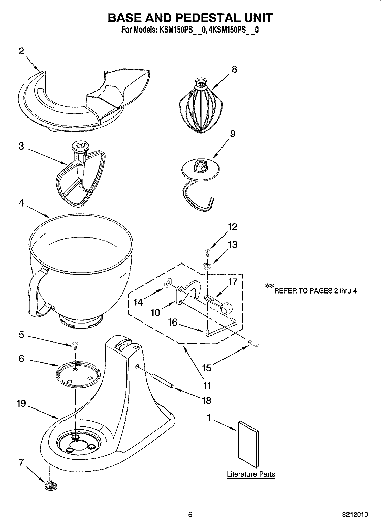 BASE AND PEDESTAL UNIT Diagram and Parts List for 4KSM150PSGR0  KitchenAid Mixer