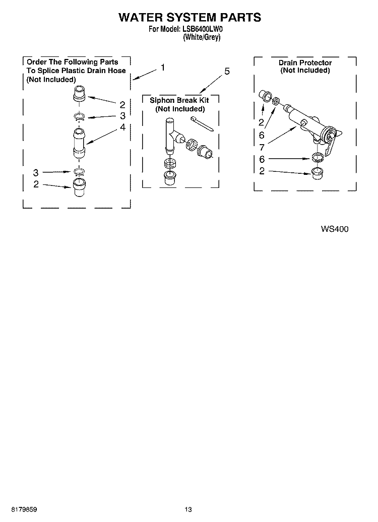 WATER SYSTEM Diagram and Parts List for LSB6400LW0  Whirlpool Washer