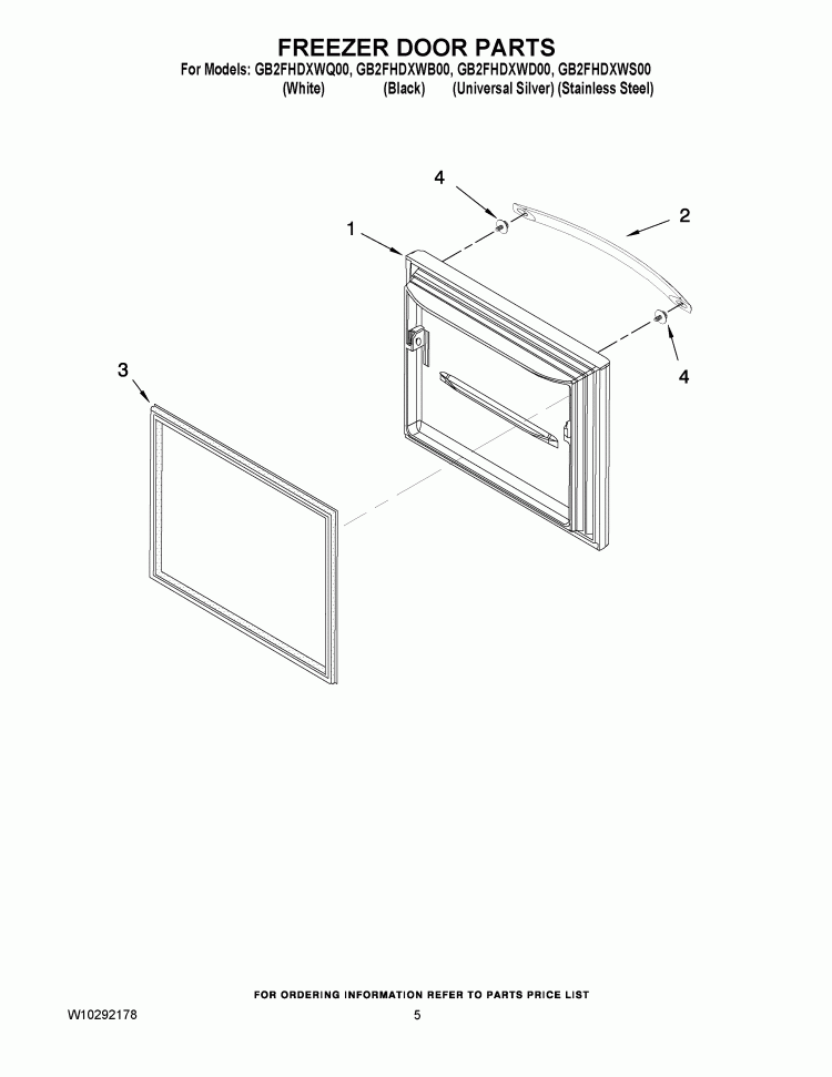 FREEZER DOOR PARTS Diagram and Parts List for GB2FHDXWD00  Whirlpool Refrigerator