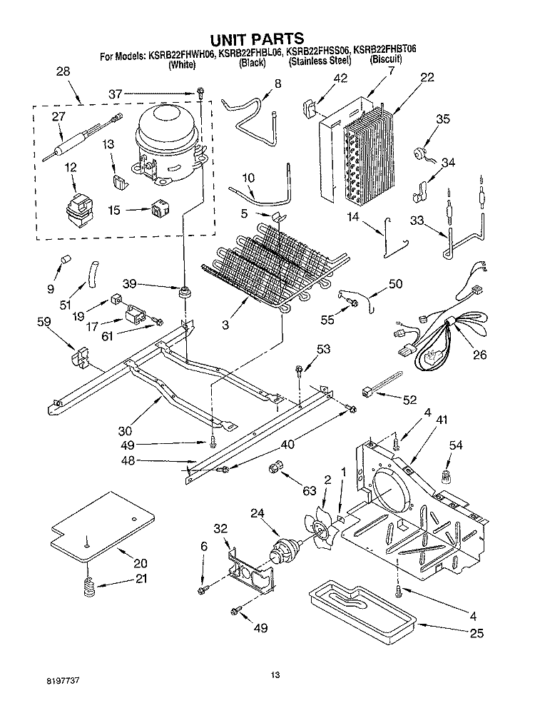 UNIT Diagram and Parts List for KSRB22FHSS06  KitchenAid Refrigerator