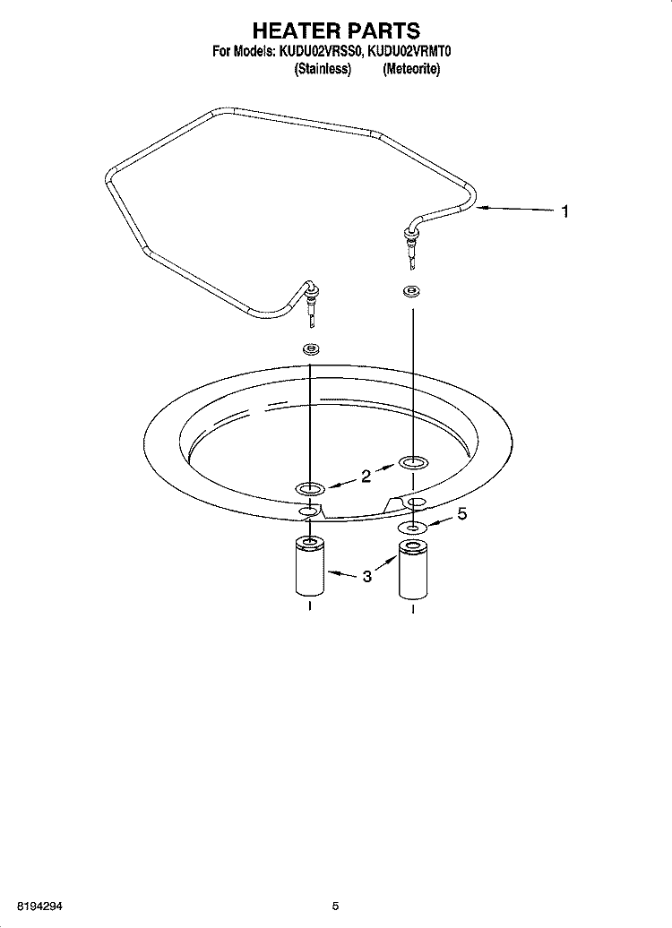 HEATER PARTS Diagram and Parts List for KUDU02VRSS0  KitchenAid Dishwasher