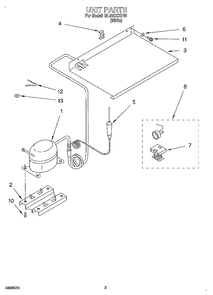 UNIT Diagram and Parts List for ML02CCXHW  Whirlpool Refrigerator