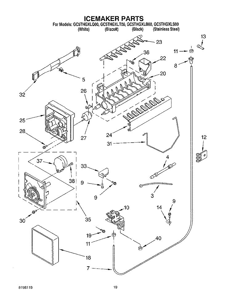ICE MAKER Diagram and Parts List for GC5THGXLB00  Whirlpool Refrigerator
