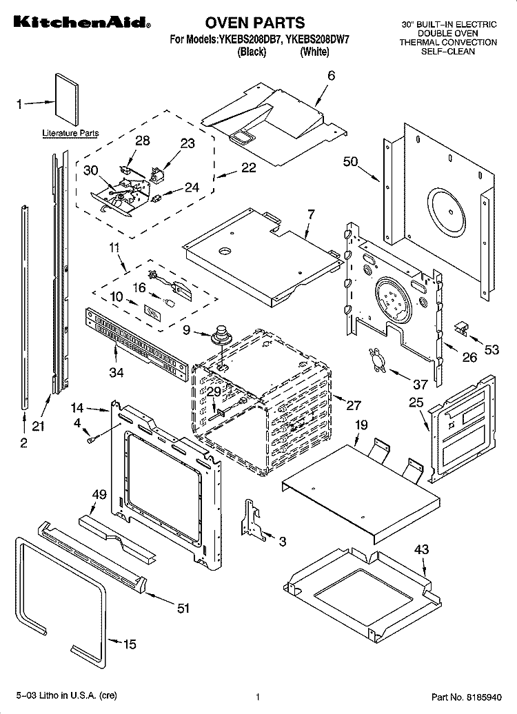 OVEN PARTS Diagram and Parts List for YKEBS208DB7  KitchenAid Wall Oven