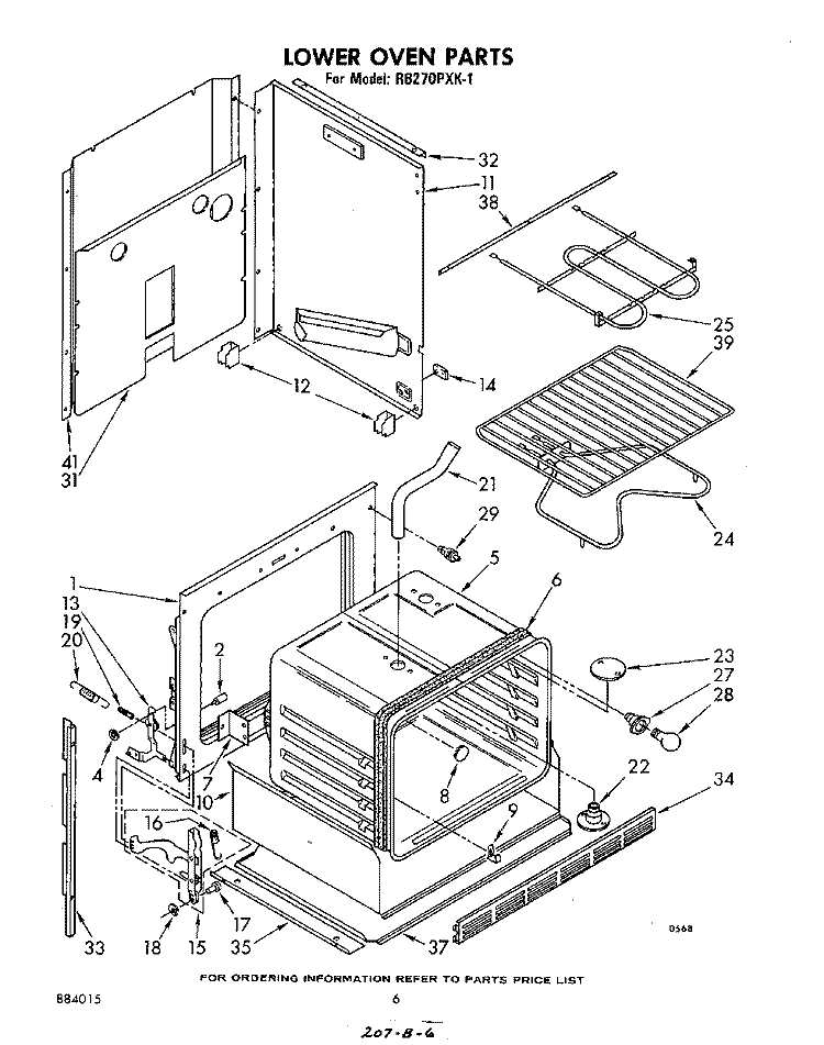LOWER OVEN Diagram and Parts List for RB270PXK1  Whirlpool Wall Oven