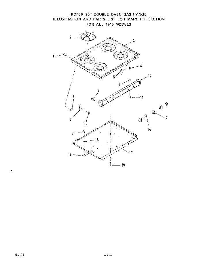 BURNER Diagram and Parts List for 1745^0A  Whirlpool Range