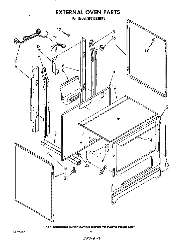 EXTERNAL OVEN Diagram and Parts List for SF315ESRW0  Whirlpool Range