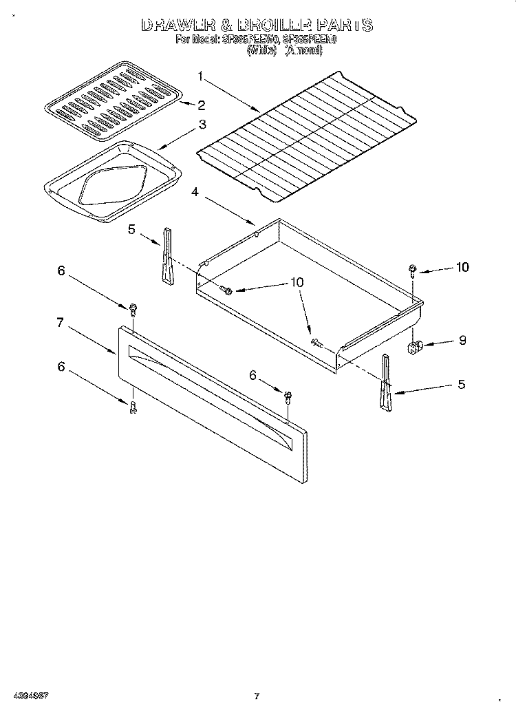 DRAWER AND BROILER Diagram and Parts List for SF385PEEN0  Whirlpool Range