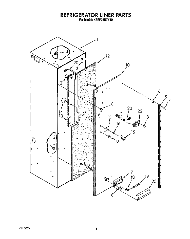 REFRIGERATOR LINER Diagram and Parts List for KSRF36DTX10  KitchenAid Refrigerator