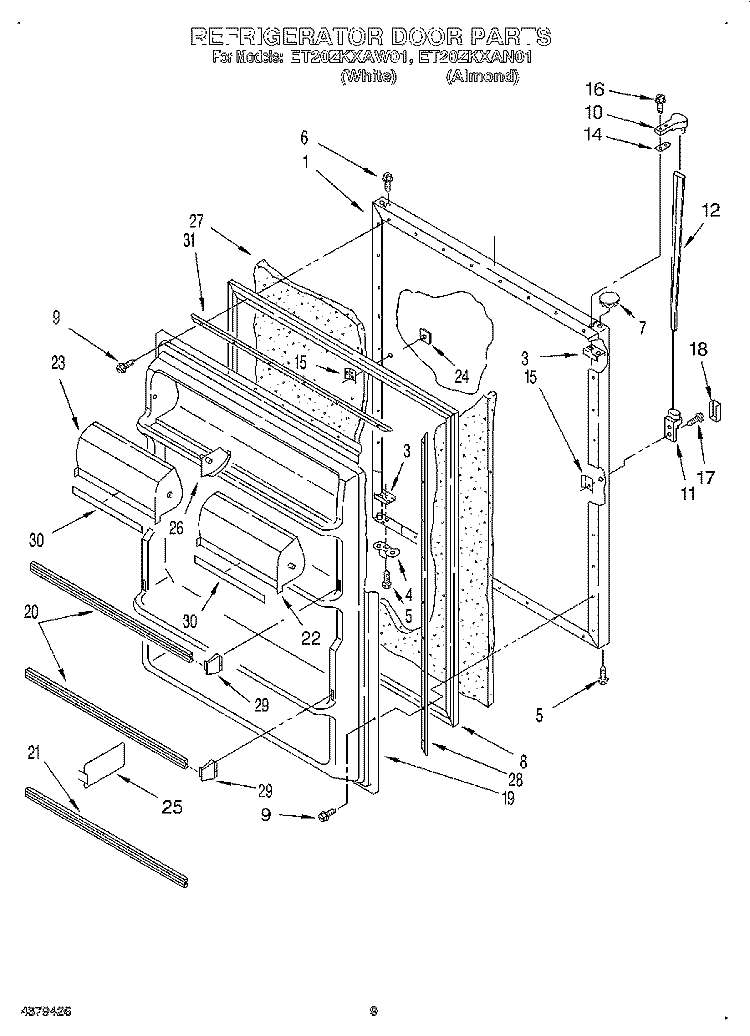 REFRIGERATOR DOOR, LIT/OPTIONAL Diagram and Parts List for ET20ZKXAW01  Whirlpool Refrigerator