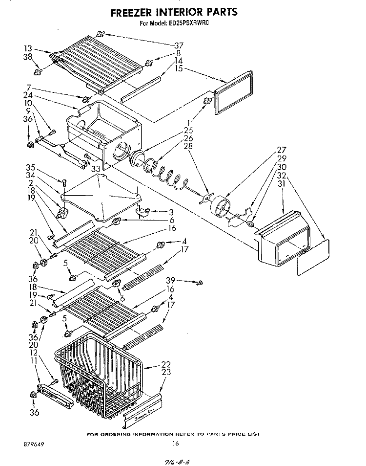 FREEZER INTERIOR Diagram and Parts List for ED25PSXRWR0  Whirlpool Refrigerator