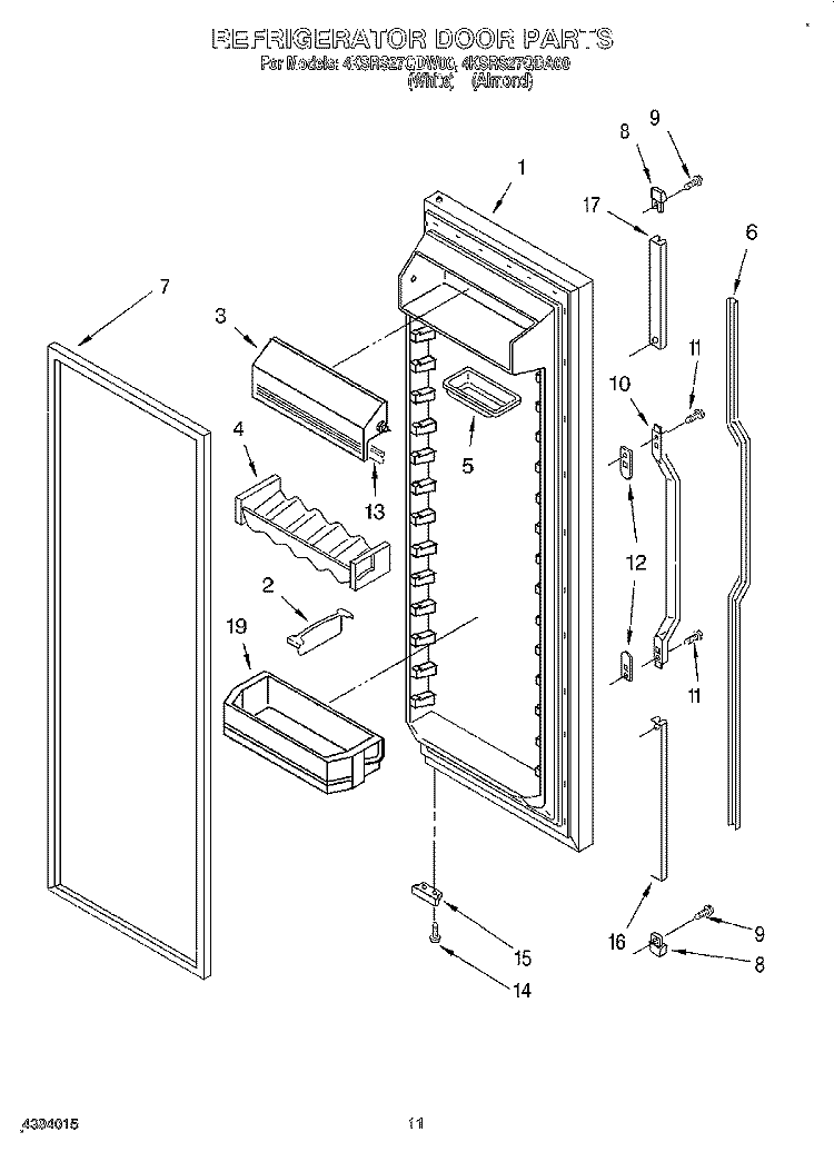 REFRIGERATOR DOOR Diagram and Parts List for 4KSRS27QDA00  KitchenAid Refrigerator