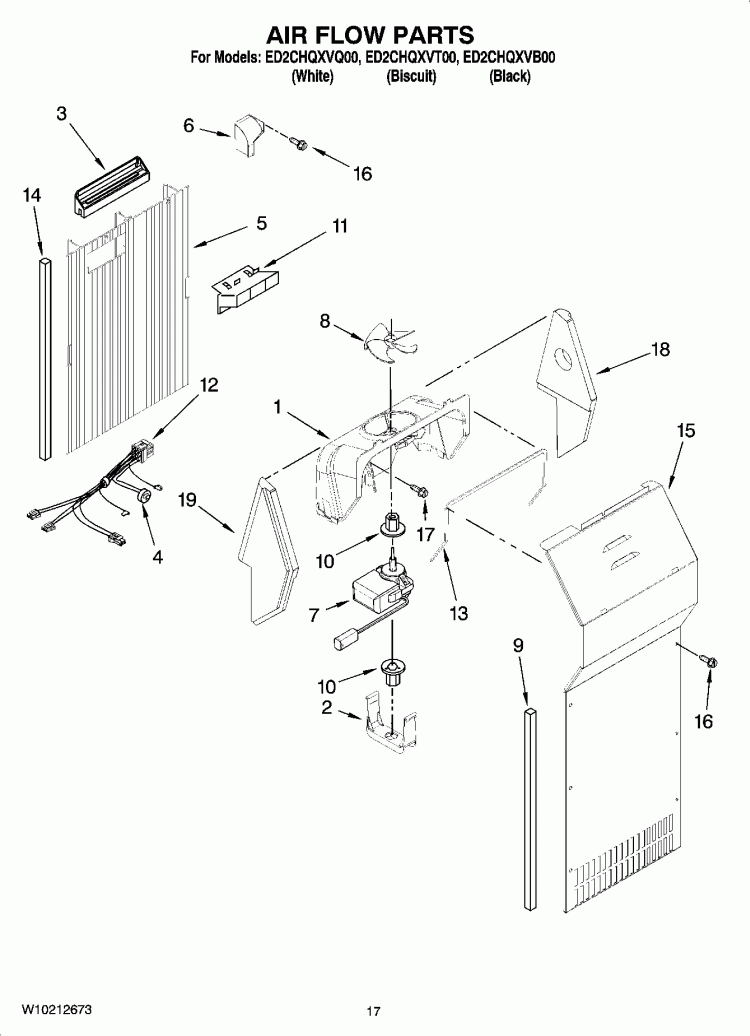 AIR FLOW PARTS Diagram and Parts List for ED2CHQXVQ00  Whirlpool Refrigerator